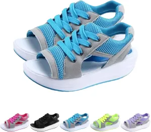 2025 New Contrast Paneled Cutout Lace-Up Muffin Sandals, Open Toe Tennis Shoes, Women Causal Summer Toe Platform Sneaker Sandals
