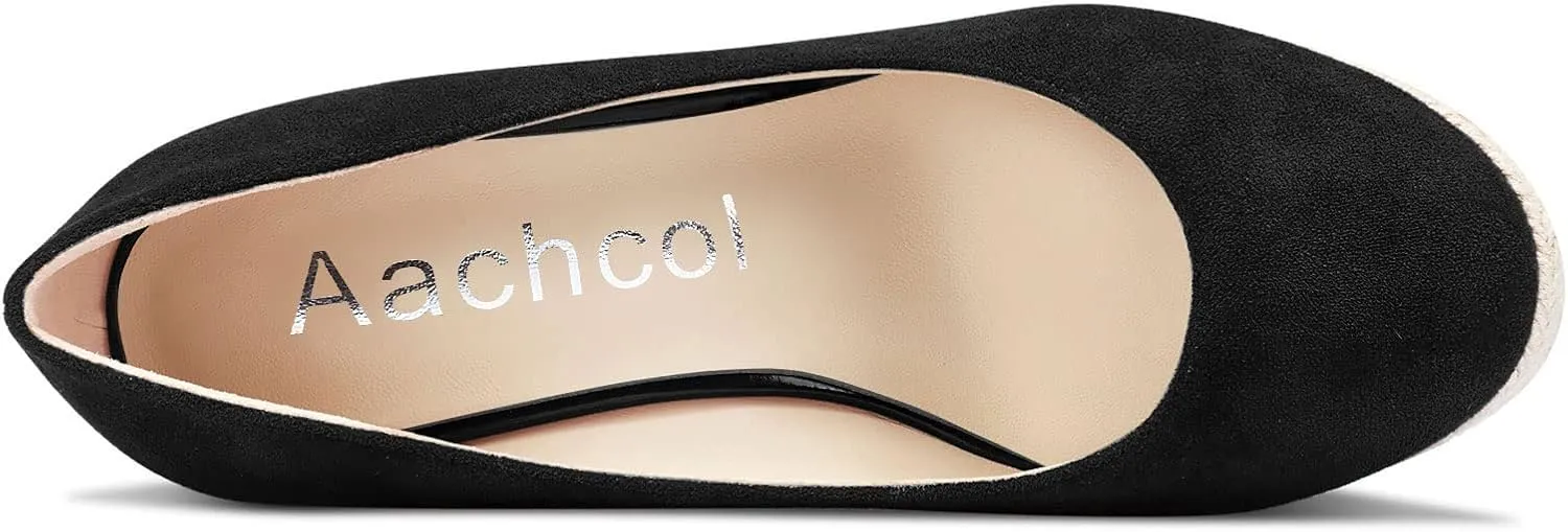 Aachcol Women Wedge Pumps Braid Platform High Heel Close Round Toe Sandals Slip-on Dress Shoes Classic Wedding Party 4 Inche