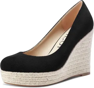Aachcol Women Wedge Pumps Braid Platform High Heel Close Round Toe Sandals Slip-on Dress Shoes Classic Wedding Party 4 Inche