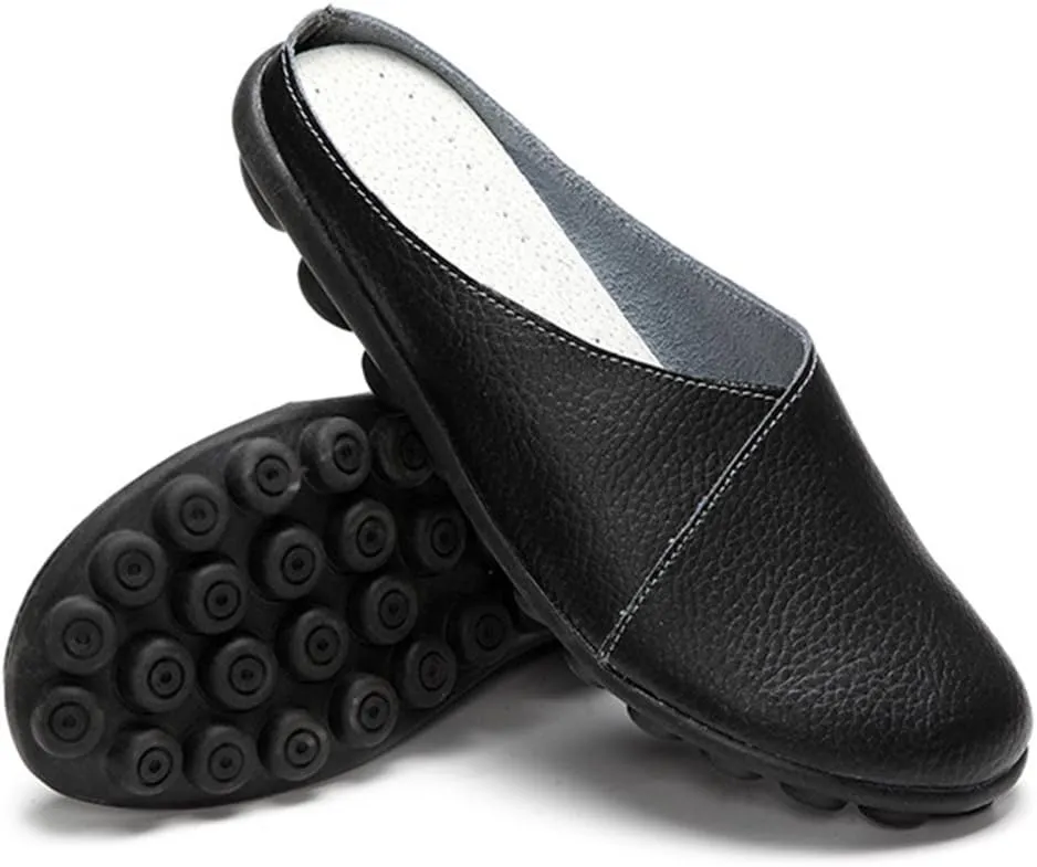 ACE SHOCK Loafer Flats Women Slip-on, Casual Leather Moccasins Slippers Sandals Back Open