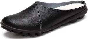 ACE SHOCK Loafer Flats Women Slip-on, Casual Leather Moccasins Slippers Sandals Back Open