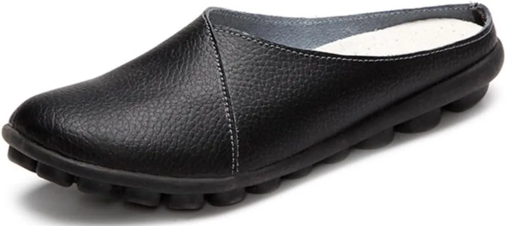 ACE SHOCK Loafer Flats Women Slip-on, Casual Leather Moccasins Slippers Sandals Back Open