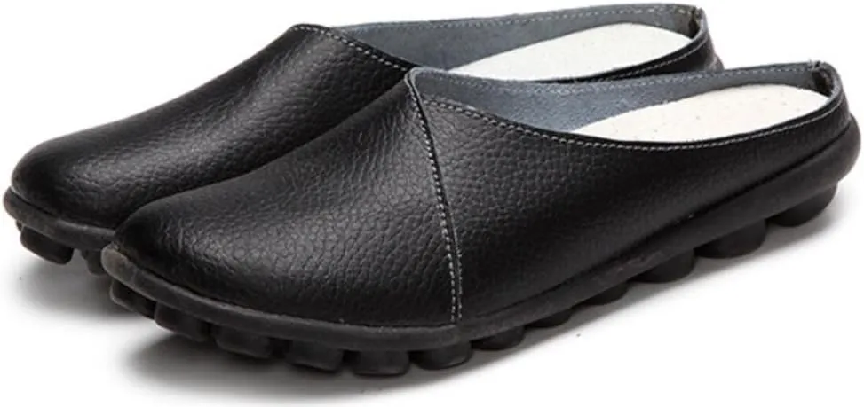 ACE SHOCK Loafer Flats Women Slip-on, Casual Leather Moccasins Slippers Sandals Back Open