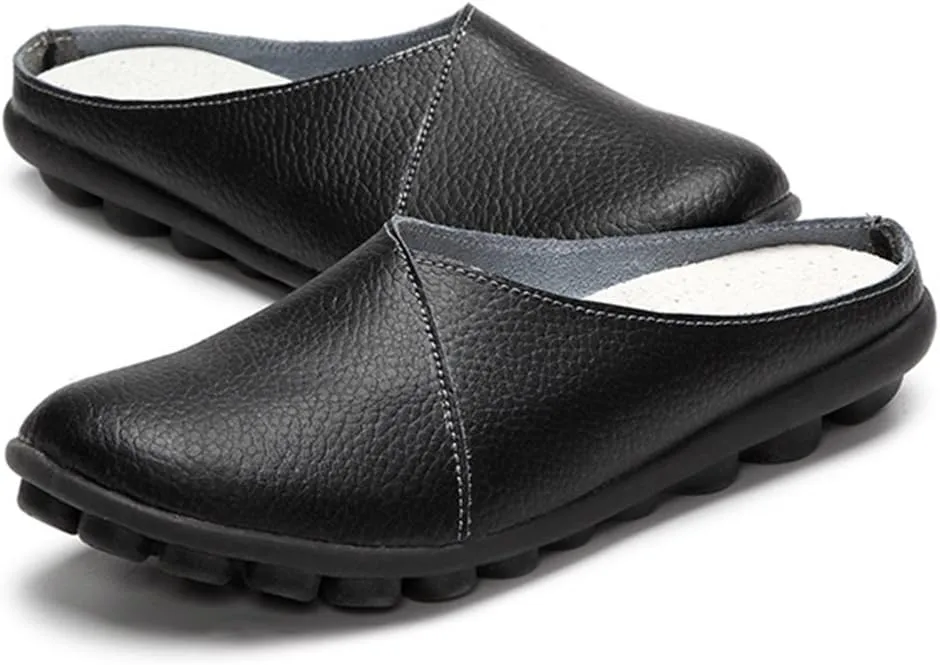 ACE SHOCK Loafer Flats Women Slip-on, Casual Leather Moccasins Slippers Sandals Back Open