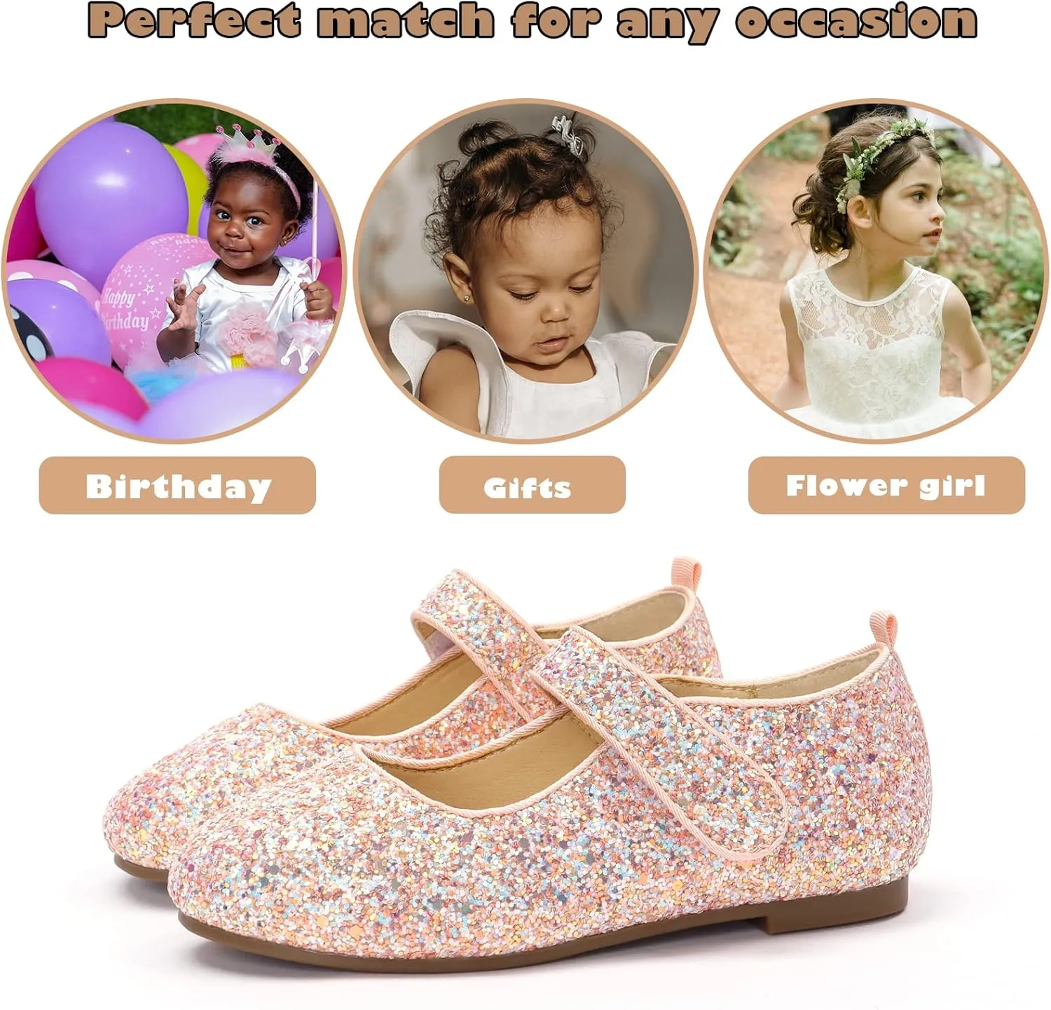 ADAMUMU Girls Dress Up Shoes Sparkly Shoes for Girls Princess Mary Jane School Uniform Dress Shoes in Performance, Prom and Graduation for Toddler/Little/Big Kids