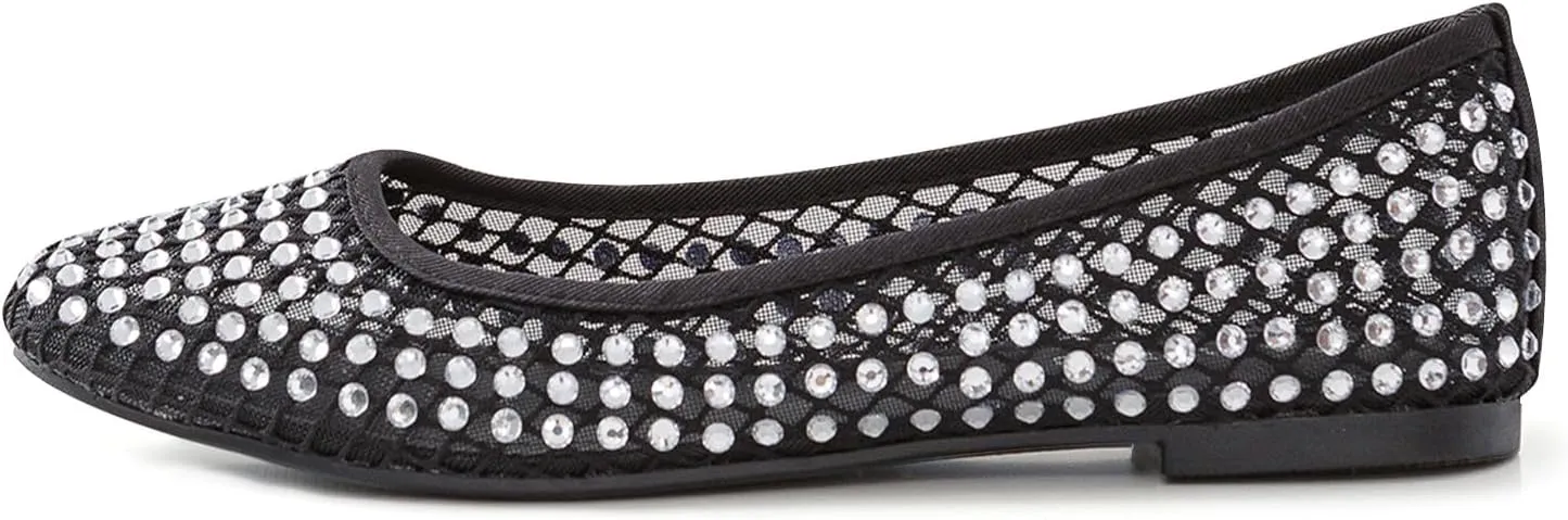 ADAMUMU Rhinestone Flats for Women Sparkly Crystals Ballerina Shoes Crystals Sparkly Mary Jane Flats Round Toe Buckle Strap Design Comfortable and Non Slip Sole Flat for Daily Wear and Work