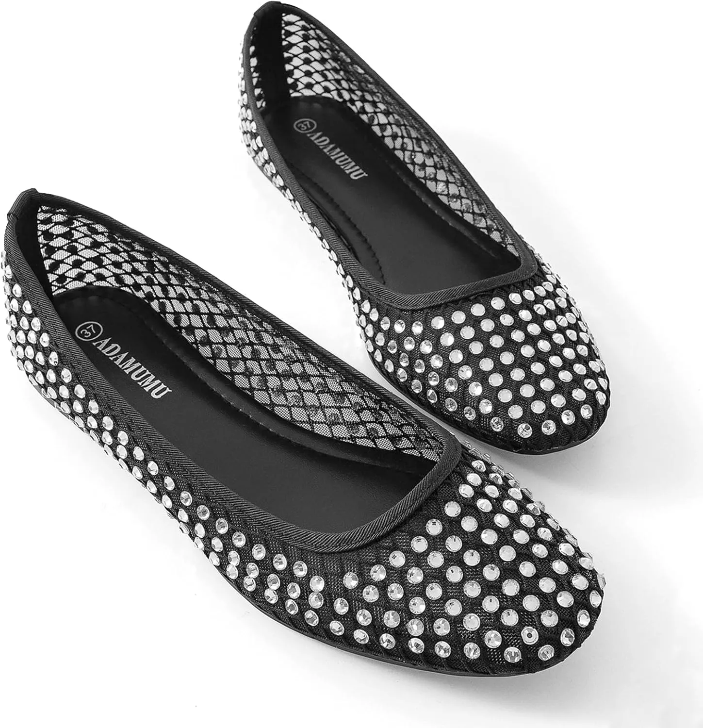 ADAMUMU Rhinestone Flats for Women Sparkly Crystals Ballerina Shoes Crystals Sparkly Mary Jane Flats Round Toe Buckle Strap Design Comfortable and Non Slip Sole Flat for Daily Wear and Work