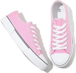 Adokoo Canvas Tennis Shoes for Women Low Top Casual White Black Sneakers for Women Lace Up Fashion Comfortable Walking Shoes