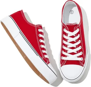 Adokoo Canvas Tennis Shoes for Women Low Top Casual White Black Sneakers for Women Lace Up Fashion Comfortable Walking Shoes