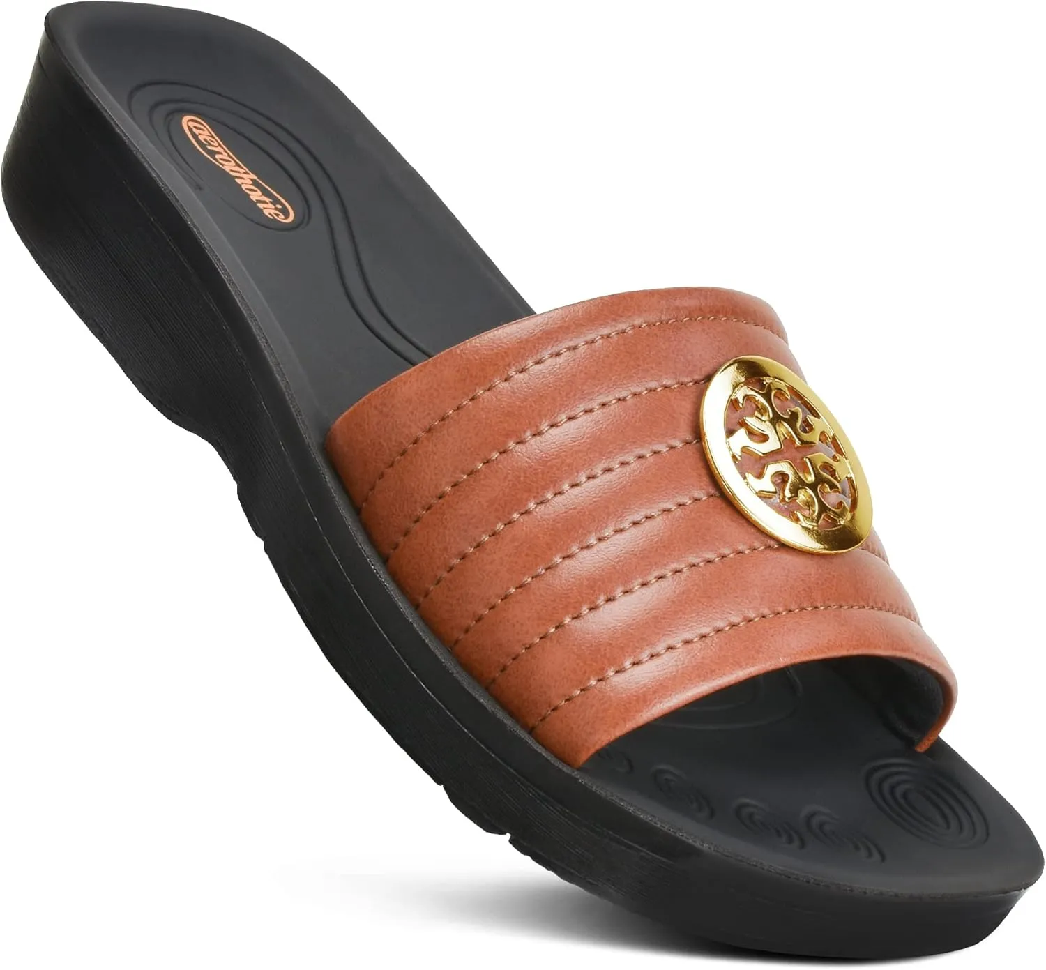 AEROTHOTIC Womens Slides Slip On Recovery Footwear Plantar Fasciitis Slides for Women with Arch Support Yoga Mat Indoor Outdoor Walking Ladies Soft Padded Dressy Non Slip Foodbed Beach Sandals Women