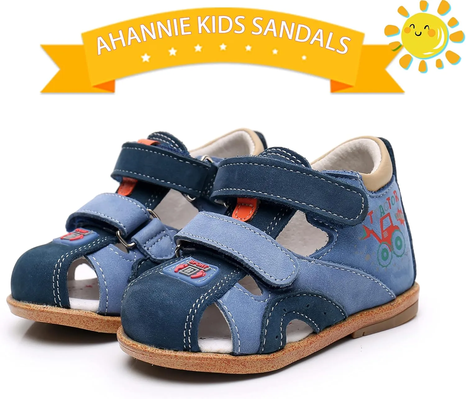 Ahannie Boys Girls Sandals for Toddler & Little Kids Closed Toe Summer Shoes with Hook Loop