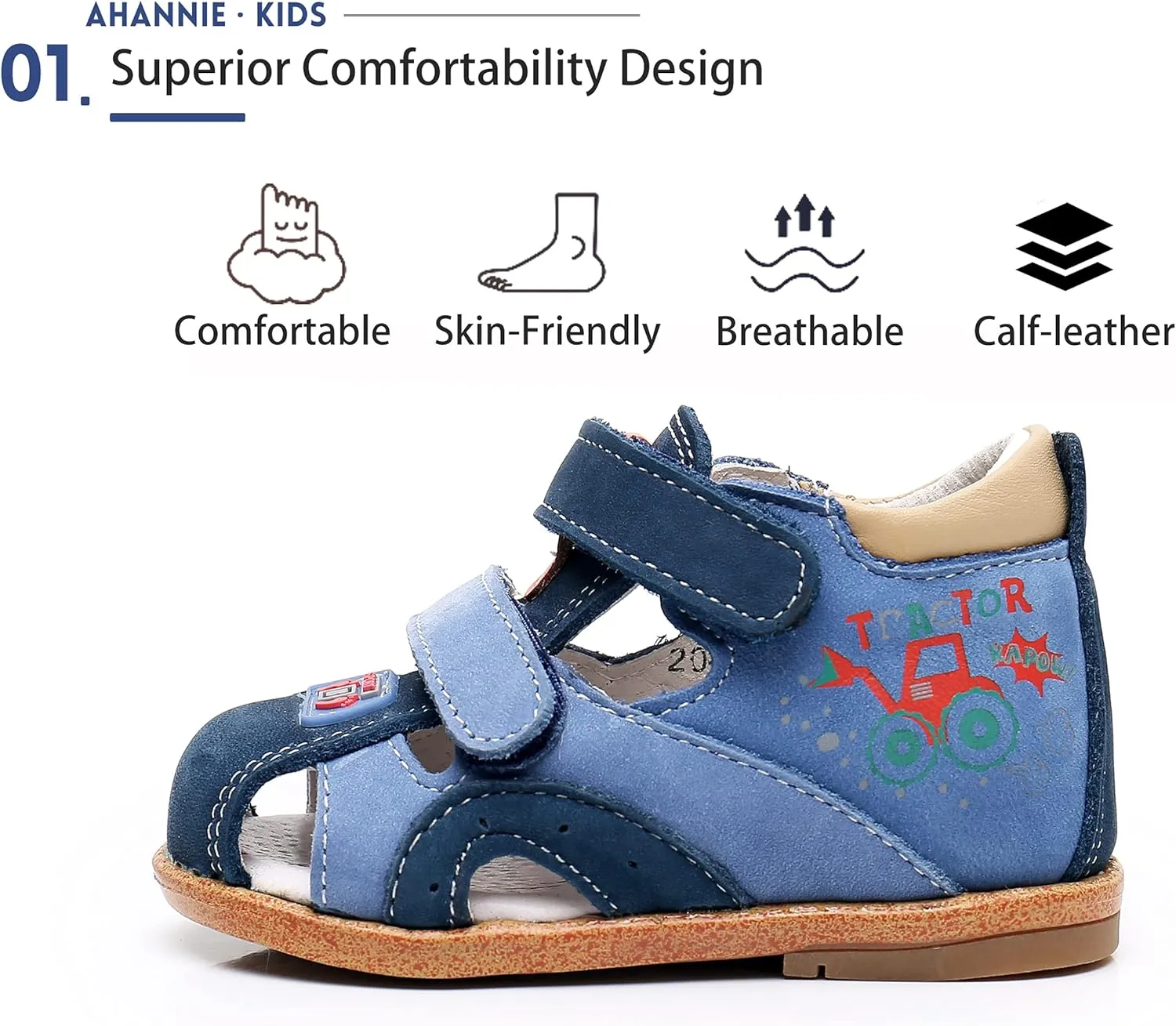 Ahannie Boys Girls Sandals for Toddler & Little Kids Closed Toe Summer Shoes with Hook Loop