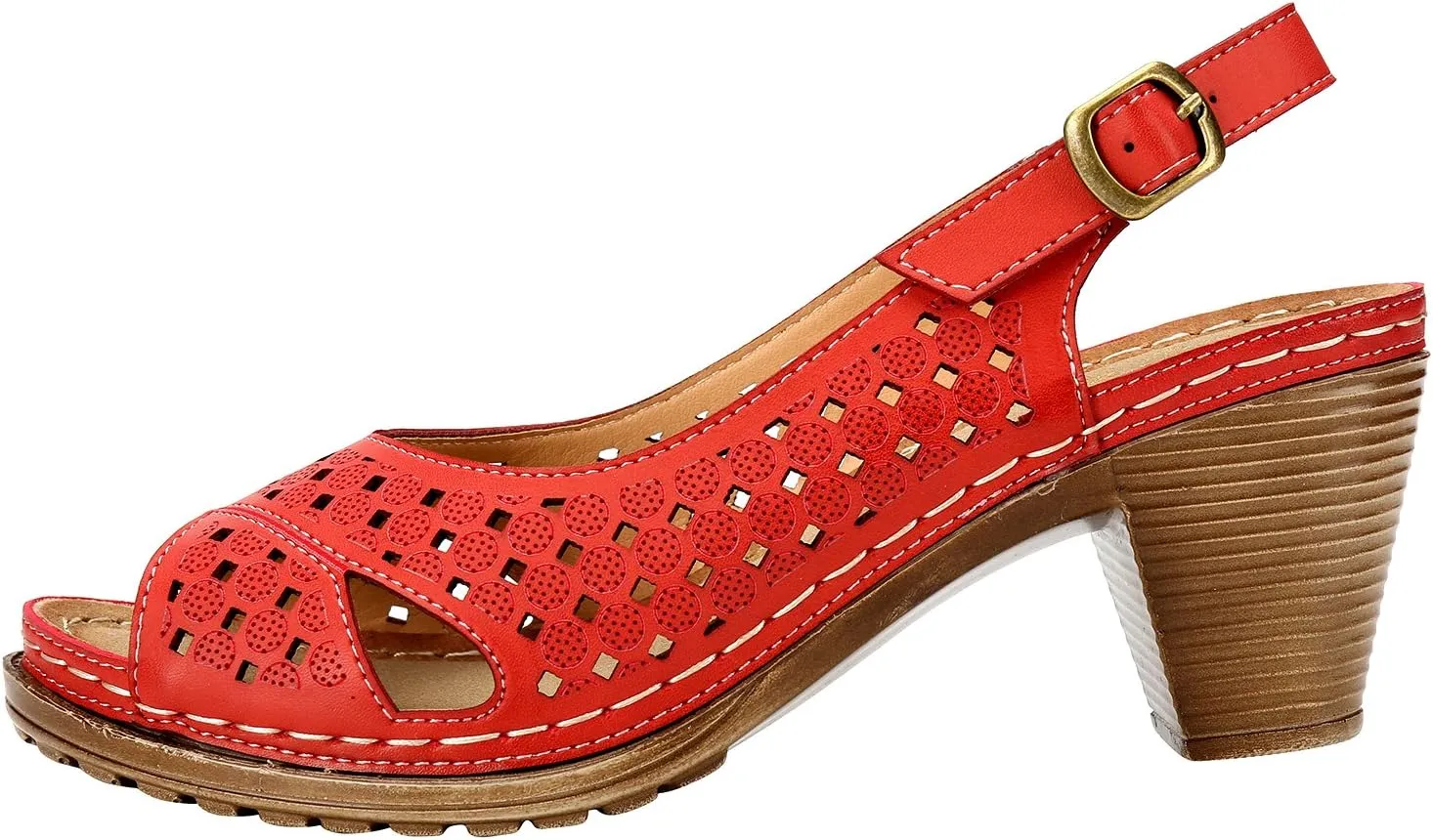 Alexis Leroy Block Heel Cut-Out Vamp Peep Toe Slingback Women's Sandals