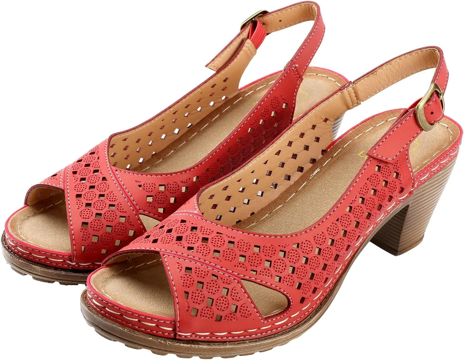 Alexis Leroy Block Heel Cut-Out Vamp Peep Toe Slingback Women's Sandals