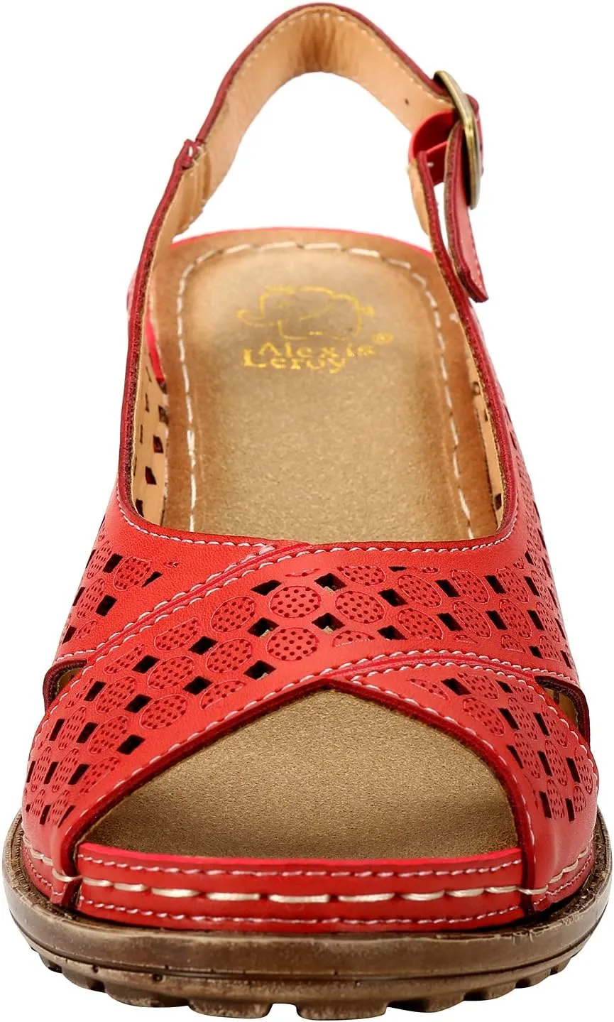 Alexis Leroy Block Heel Cut-Out Vamp Peep Toe Slingback Women's Sandals