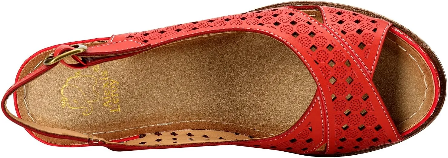 Alexis Leroy Block Heel Cut-Out Vamp Peep Toe Slingback Women's Sandals