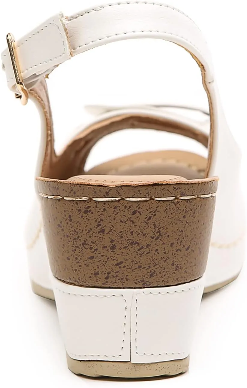 Altxic Women's Peep Toe Bow Hollow Out Slingback Platform Wedge Sandals