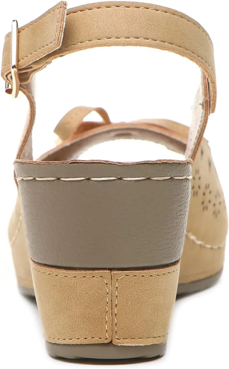 Altxic Women's Peep Toe Bow Hollow Out Slingback Platform Wedge Sandals