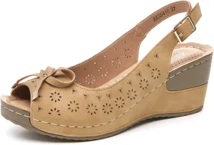 Altxic Women's Peep Toe Bow Hollow Out Slingback Platform Wedge Sandals