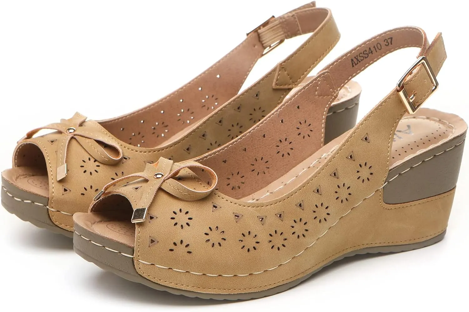 Altxic Women's Peep Toe Bow Hollow Out Slingback Platform Wedge Sandals