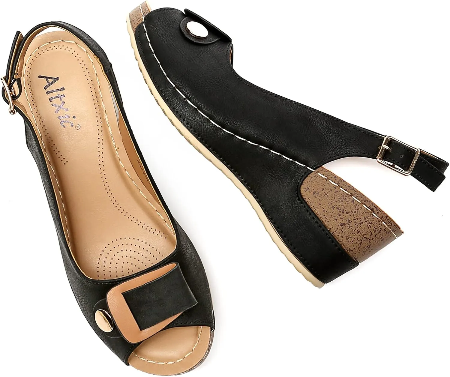 Altxic Women's Peep Toe Bow Hollow Out Slingback Platform Wedge Sandals