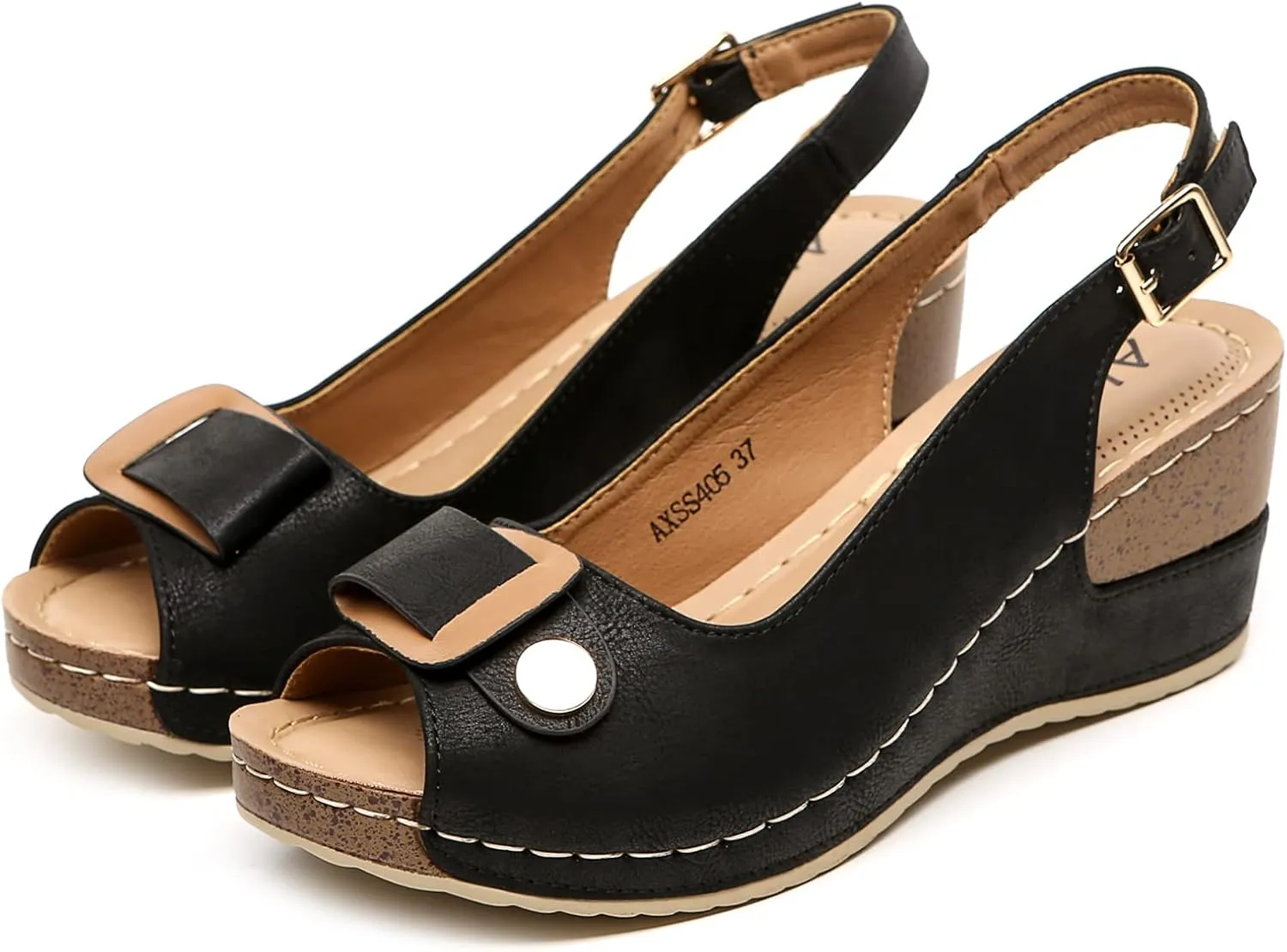 Altxic Women's Peep Toe Bow Hollow Out Slingback Platform Wedge Sandals