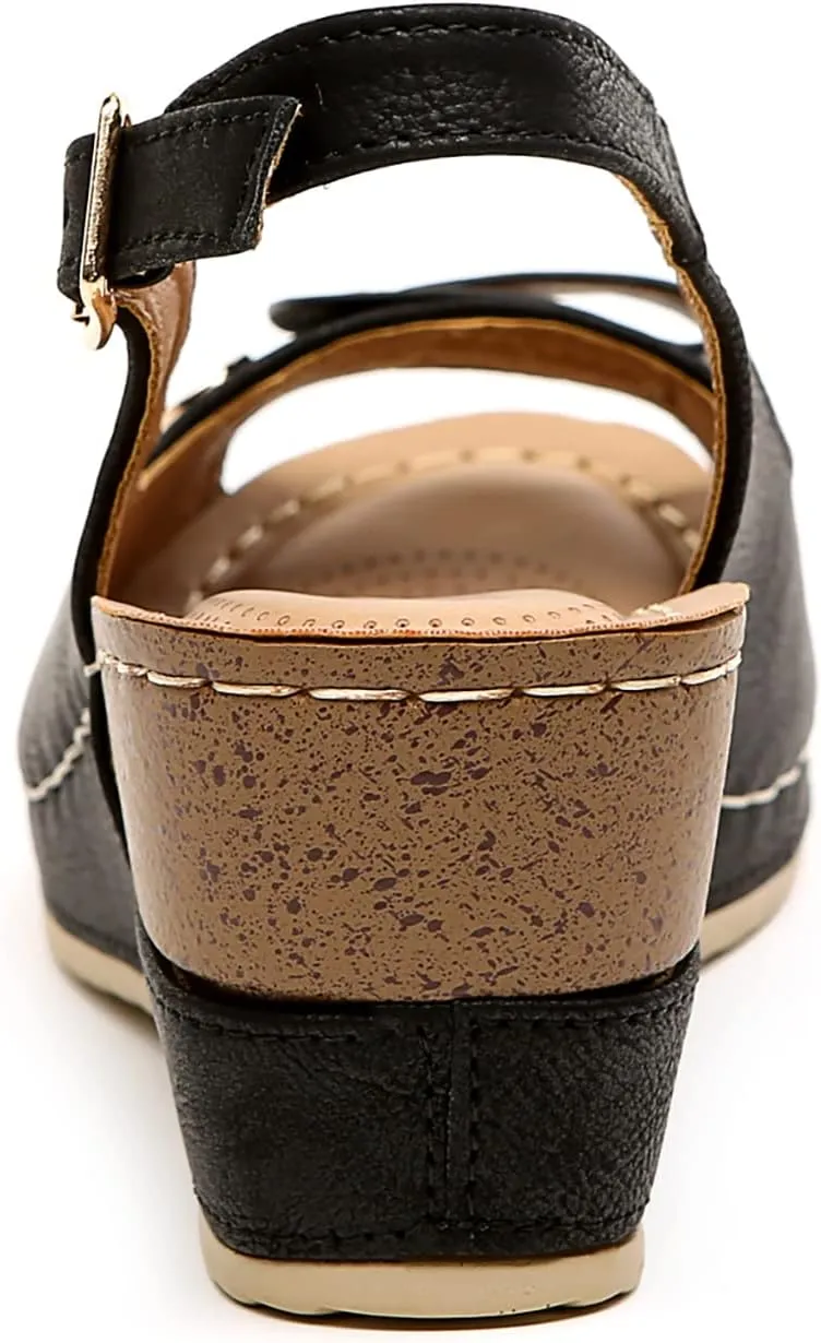 Altxic Women's Peep Toe Bow Hollow Out Slingback Platform Wedge Sandals