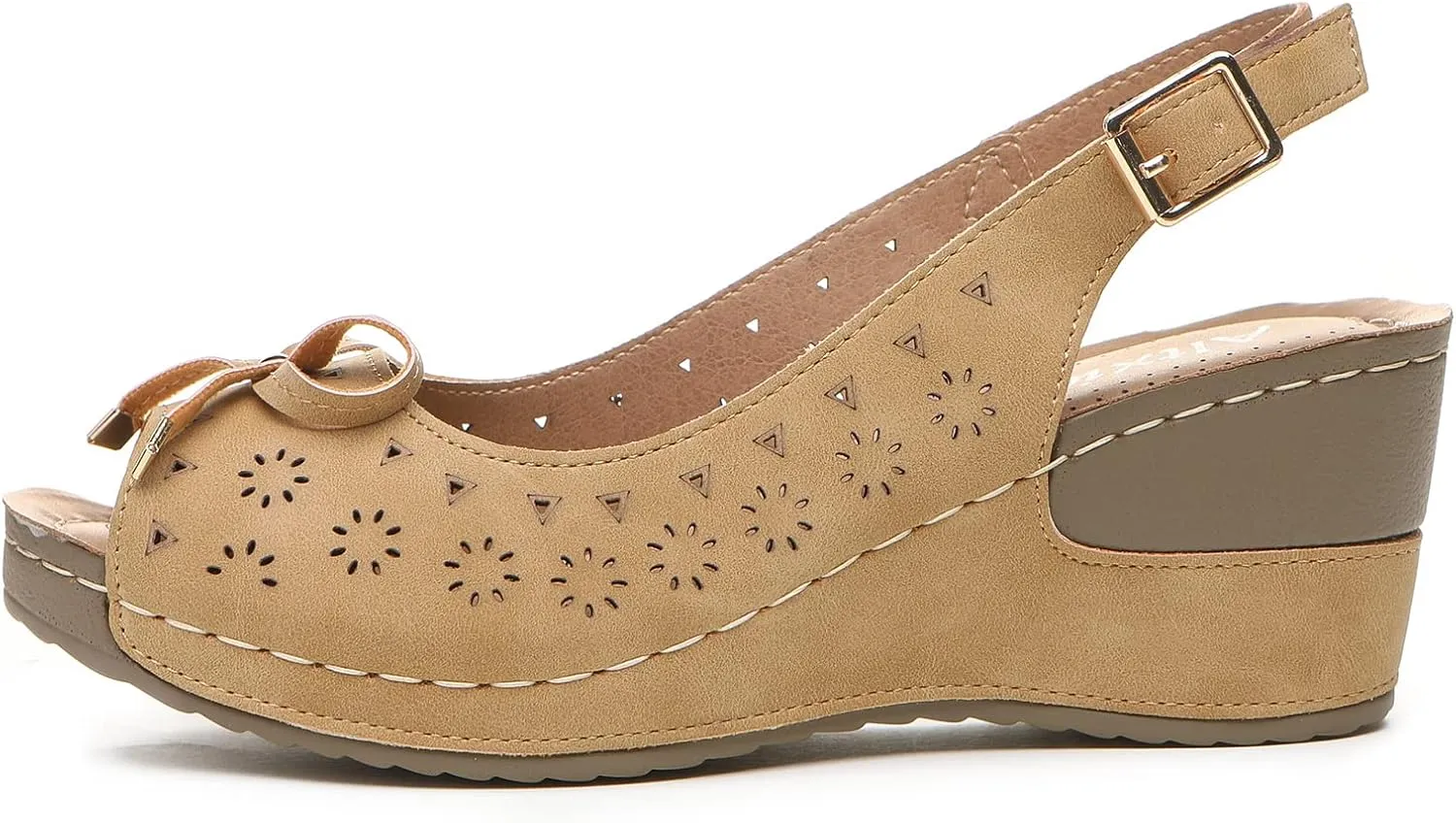 Altxic Women's Peep Toe Bow Hollow Out Slingback Platform Wedge Sandals