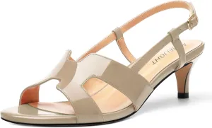 AMBELIGHT Womens Dressy Heels Buckle Dating Patent Slingback Pumps Open Toe Kitten Low Heel Heeled Sandals 2 Inch