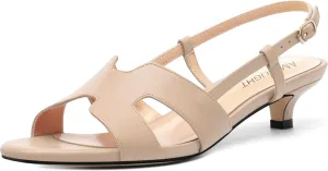 AMBELIGHT Women's Strappy Dress Pumps Buckle Open Round Toe Slingback Dating Comfort Matte Kitten Low Heel Heeled Sandals 1.5 Inch