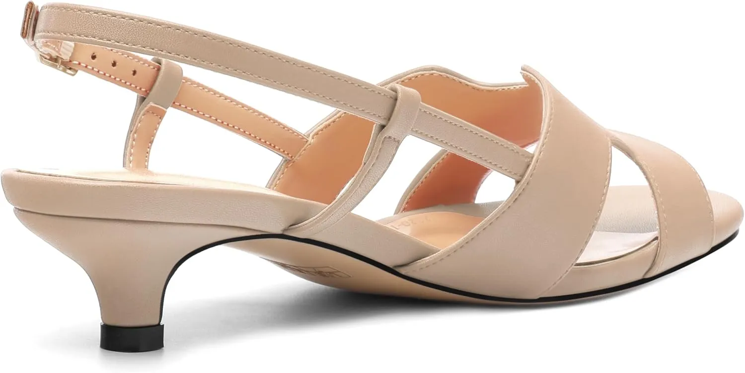 AMBELIGHT Women's Strappy Dress Pumps Buckle Open Round Toe Slingback Dating Comfort Matte Kitten Low Heel Heeled Sandals 1.5 Inch