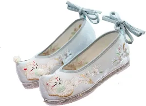 Animal Embroidered Women Cotton Fabric Chinese Style Hanfu Shoes Ankle Strap Casual Non-Slip Platforms