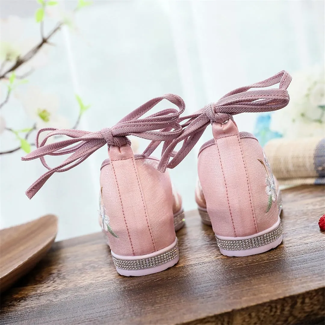 Animal Embroidered Women Cotton Fabric Chinese Style Hanfu Shoes Ankle Strap Casual Non-Slip Platforms