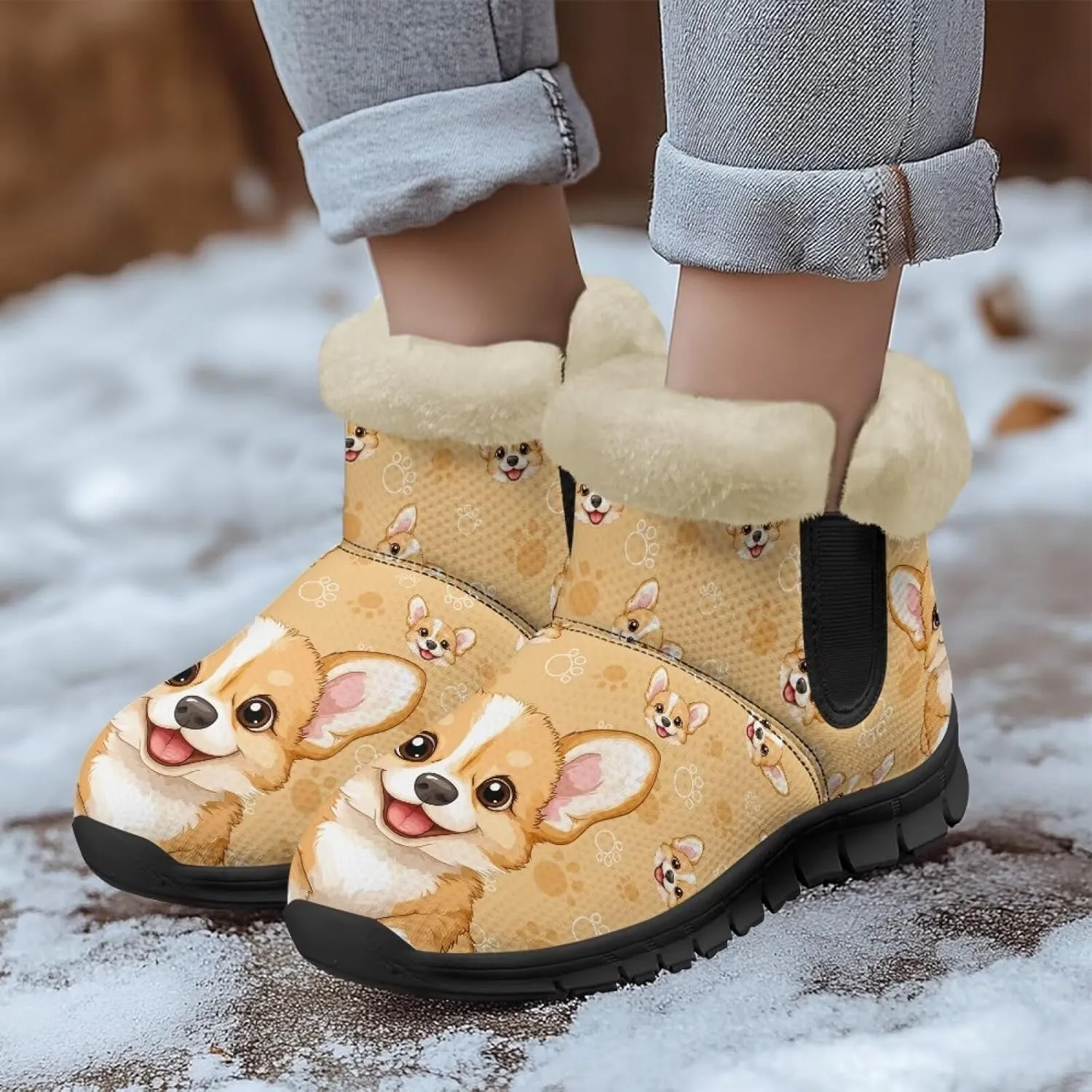 Ankle Boots for Women Waterproof Anti-Slip Warm Fur Lined Winter Fuzzy Boot Outdoor Comfortable Insulated Slip On Booties Shoes for Hiking Walking