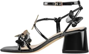 Ankle Strap Butterfly Decor Square Toe Mid Chunky Heels Sandals