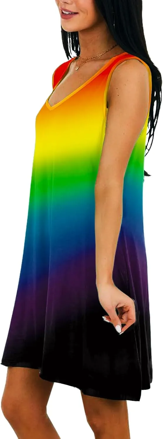 AOBUTE Womens Juneteenth Dress Sleeveless V-Neck LGBT Sundress with Pockets