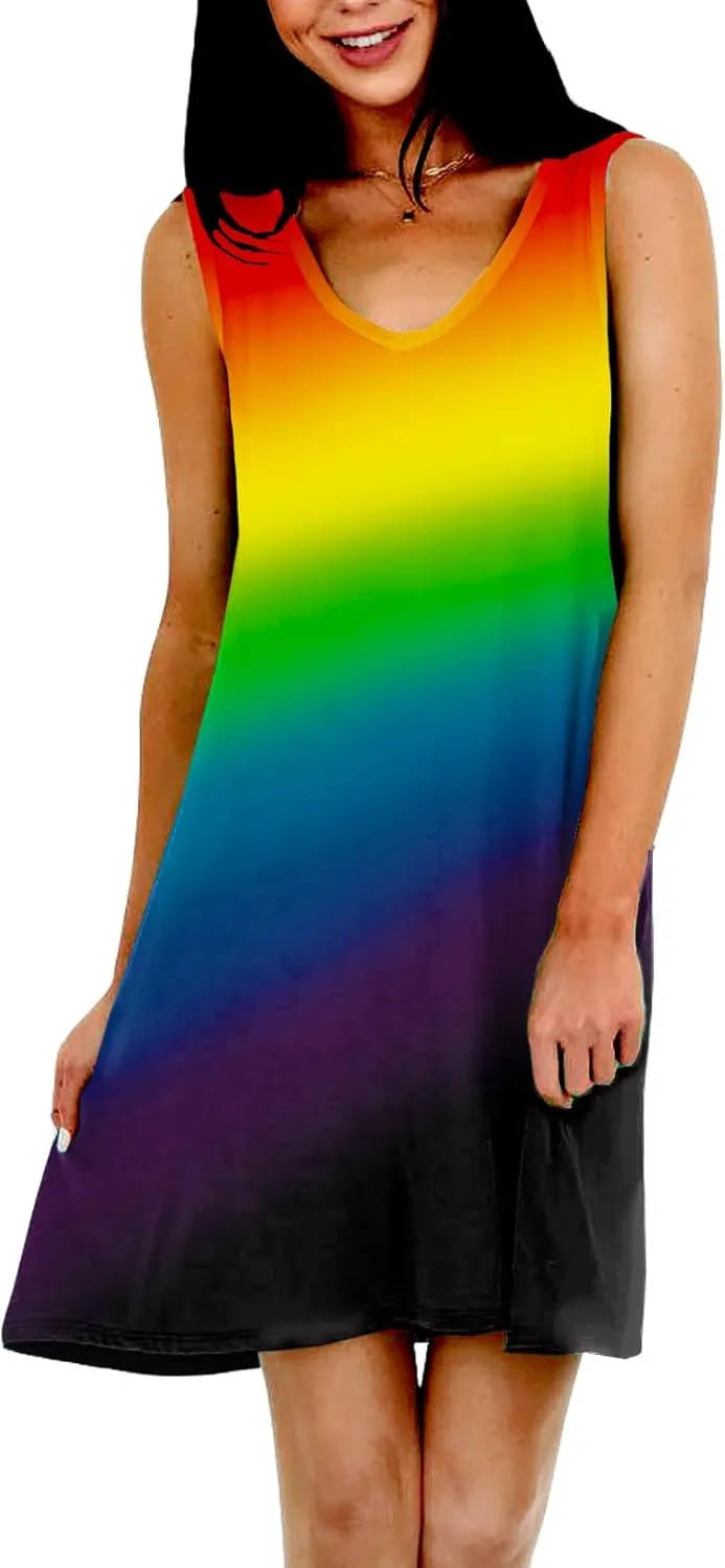 AOBUTE Womens Juneteenth Dress Sleeveless V-Neck LGBT Sundress with Pockets