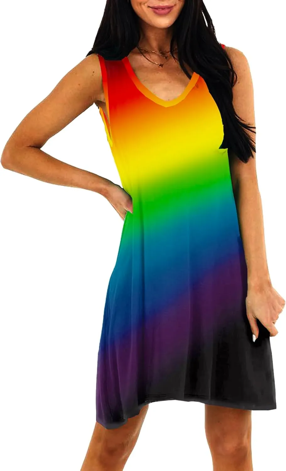 AOBUTE Womens Juneteenth Dress Sleeveless V-Neck LGBT Sundress with Pockets