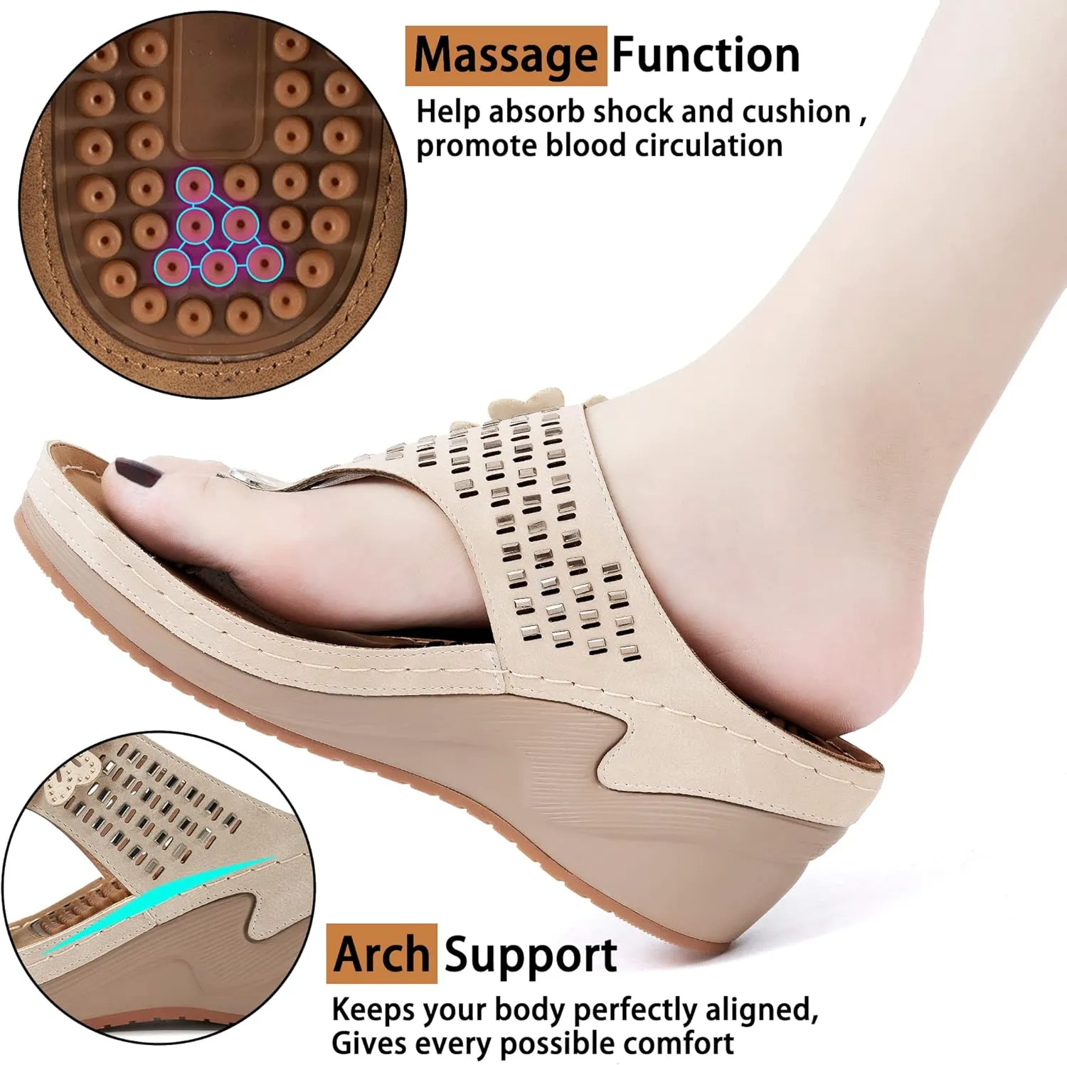 Aomigoct Wedge Sandals Women Flip Flops with High Increased Flower Platform Sandals for Women Dressy Summer Wedge Shoes Cushion FootBed Comfort Flip Flops