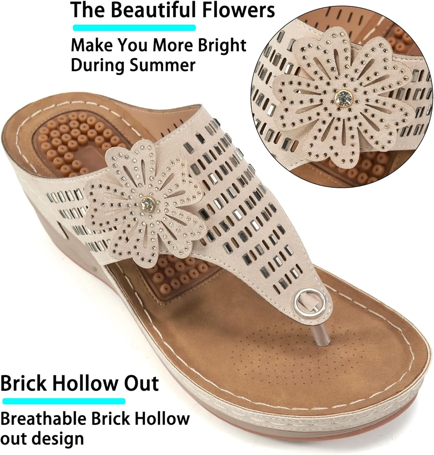 Aomigoct Wedge Sandals Women Flip Flops with High Increased Flower Platform Sandals for Women Dressy Summer Wedge Shoes Cushion FootBed Comfort Flip Flops