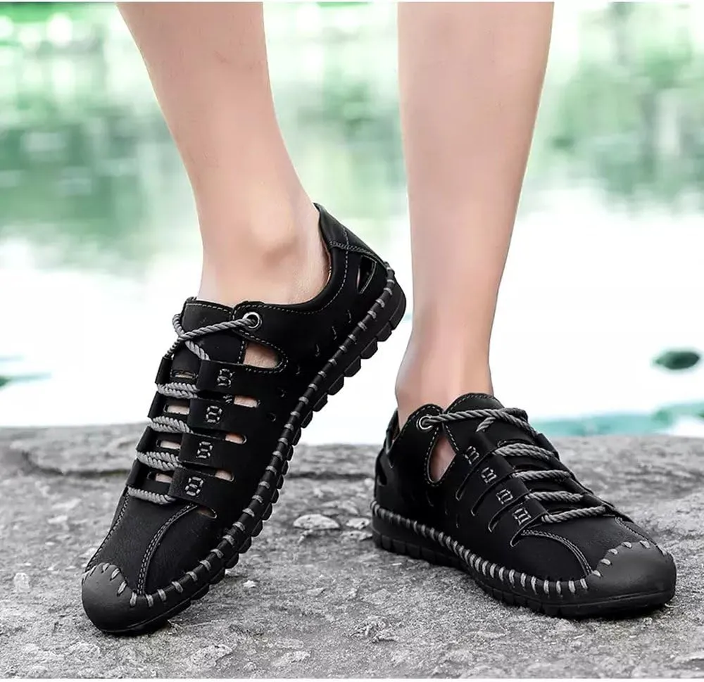 Asifn Men's Sport Sandals Outdoor Leather Fisherman Breathable Summer Casual Shoes Walking Beach Travel