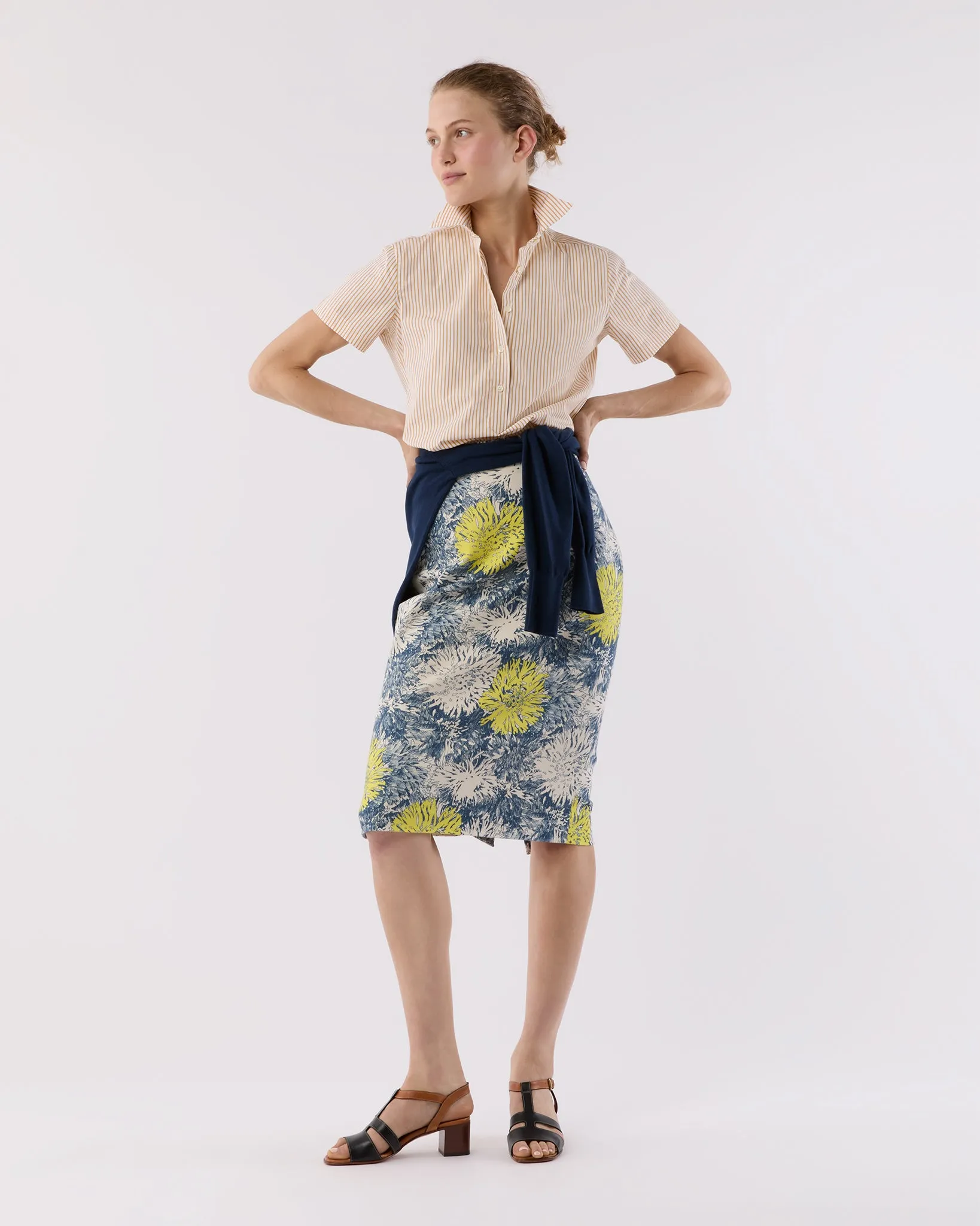 Aurora Skirt in Natural/Blue/Lemon Floral Stretch Denim