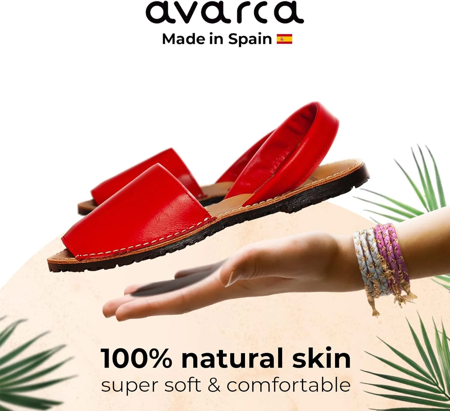 Avarca Leather Flat Sandals for Women - Made in Spain - Peep Toe Womens Sandals, Perfect Beach Essentials - Comfortable Spanish Women's Shoes for Every Occasion, Handmade Slingback Shoes