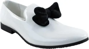 AZAR Tuxedo Slip Men's Dress Shoes Velvet Satin Bow On Top