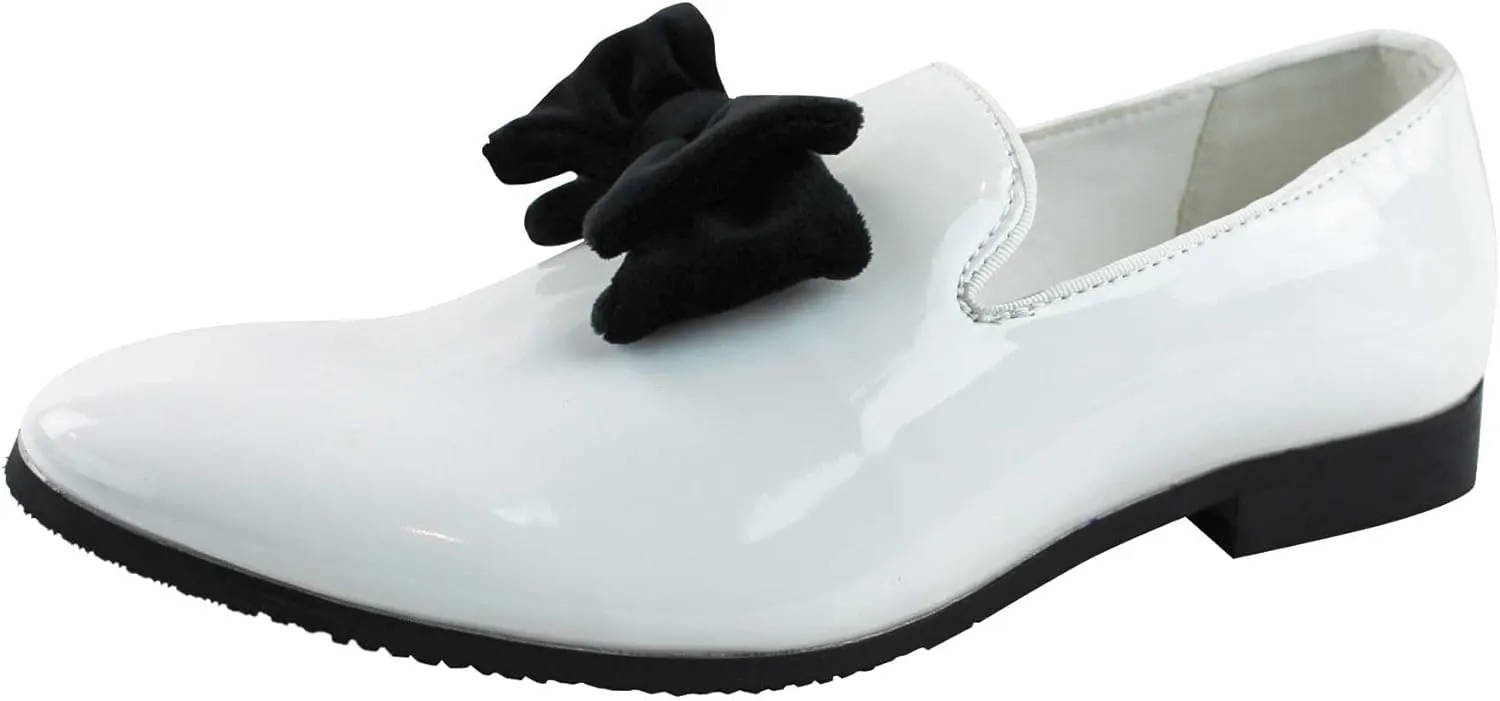 AZAR Tuxedo Slip Men's Dress Shoes Velvet Satin Bow On Top
