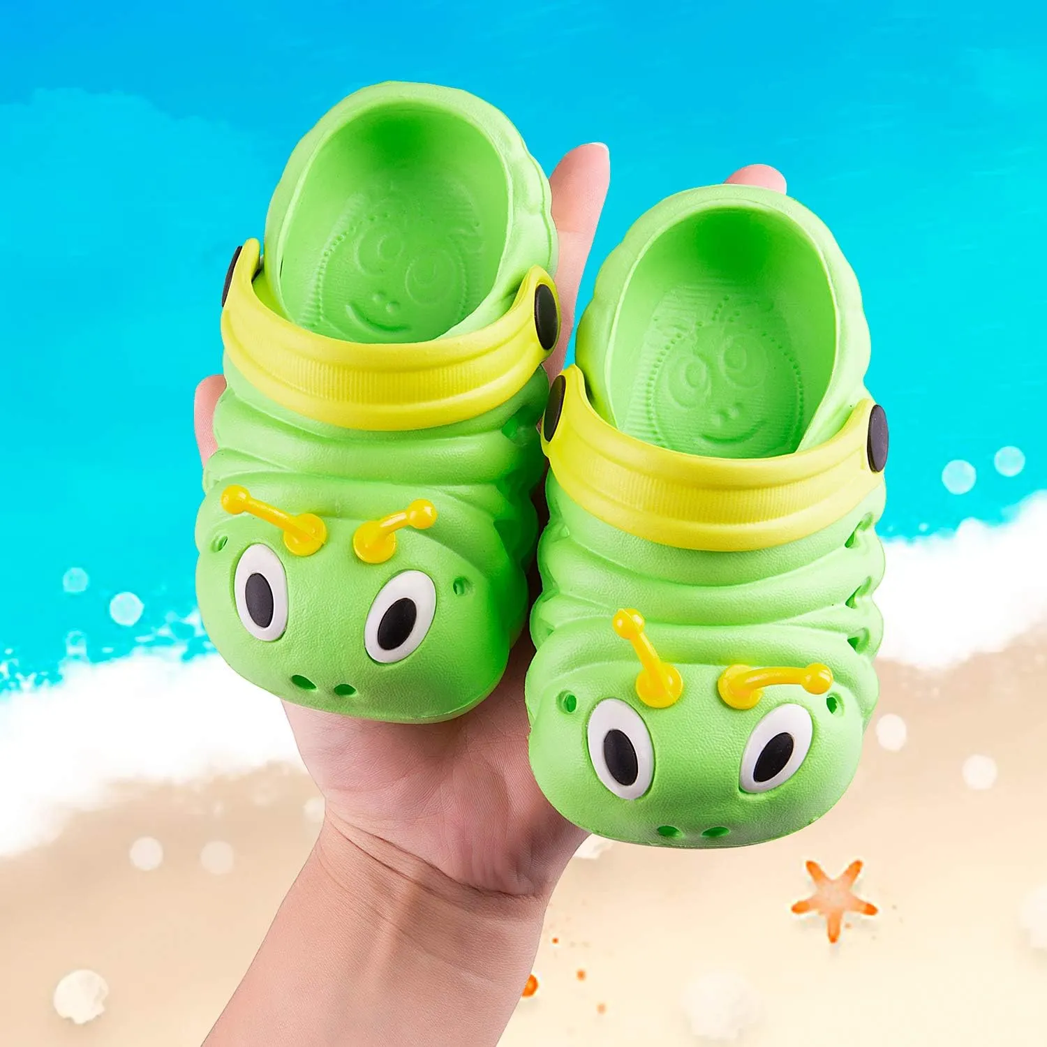 Baby Girls Boys Sandals Kid's Cute Lightweight Shoes Summer Premium Cartoon Sandals Children Caterpillar Non-Slip Beach Water Clogs Shoes Garden Slipper