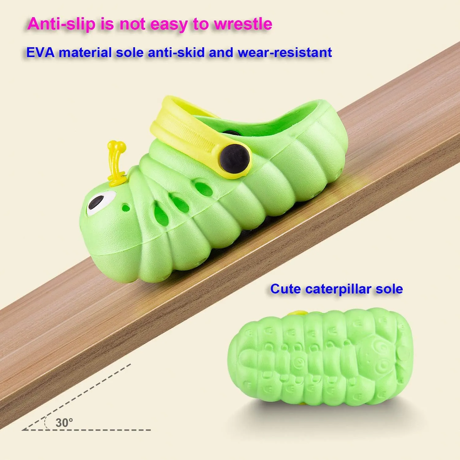 Baby Girls Boys Sandals Kid's Cute Lightweight Shoes Summer Premium Cartoon Sandals Children Caterpillar Non-Slip Beach Water Clogs Shoes Garden Slipper