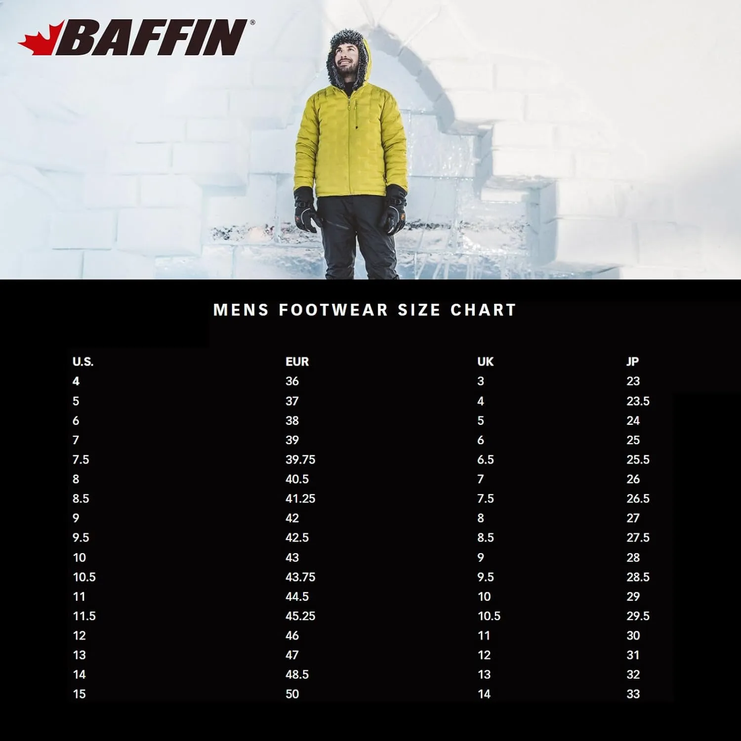 Baffin Yellowknife Men's Boots, Low-calf Height, for Winter and Snow, Snowshoe compatible, Made in Canada