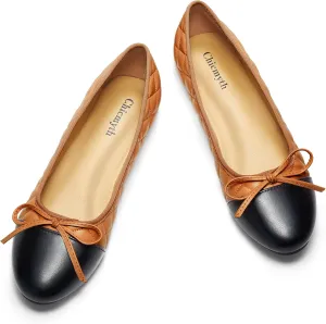 Ballet Flats for Women;Round Toe Mary Jane;Soft Leather Geometric Patterns Dressy Flats;Bowknot Slip on Women Shoes