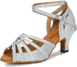 Ballroom Rhinestone Dance Shoes Women Latin Salsa Bachata Social Dancing Sandals L6885